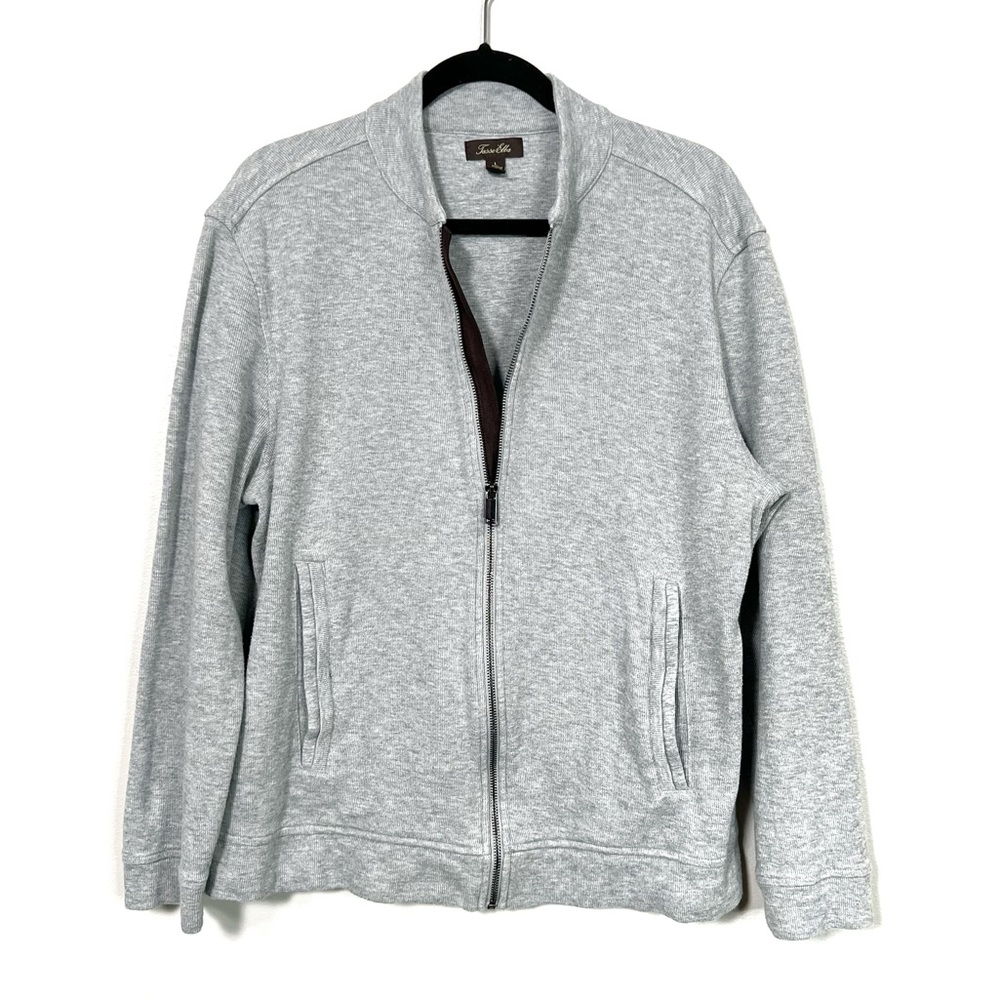 TASSO ELBA Gray Cotton Knit Full Zip Up Cardigan Sweater with Pockets size Large